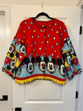 DISNEY MICKEY MOUSE Fleece Button Up Jacket Red Women’s Size Large
